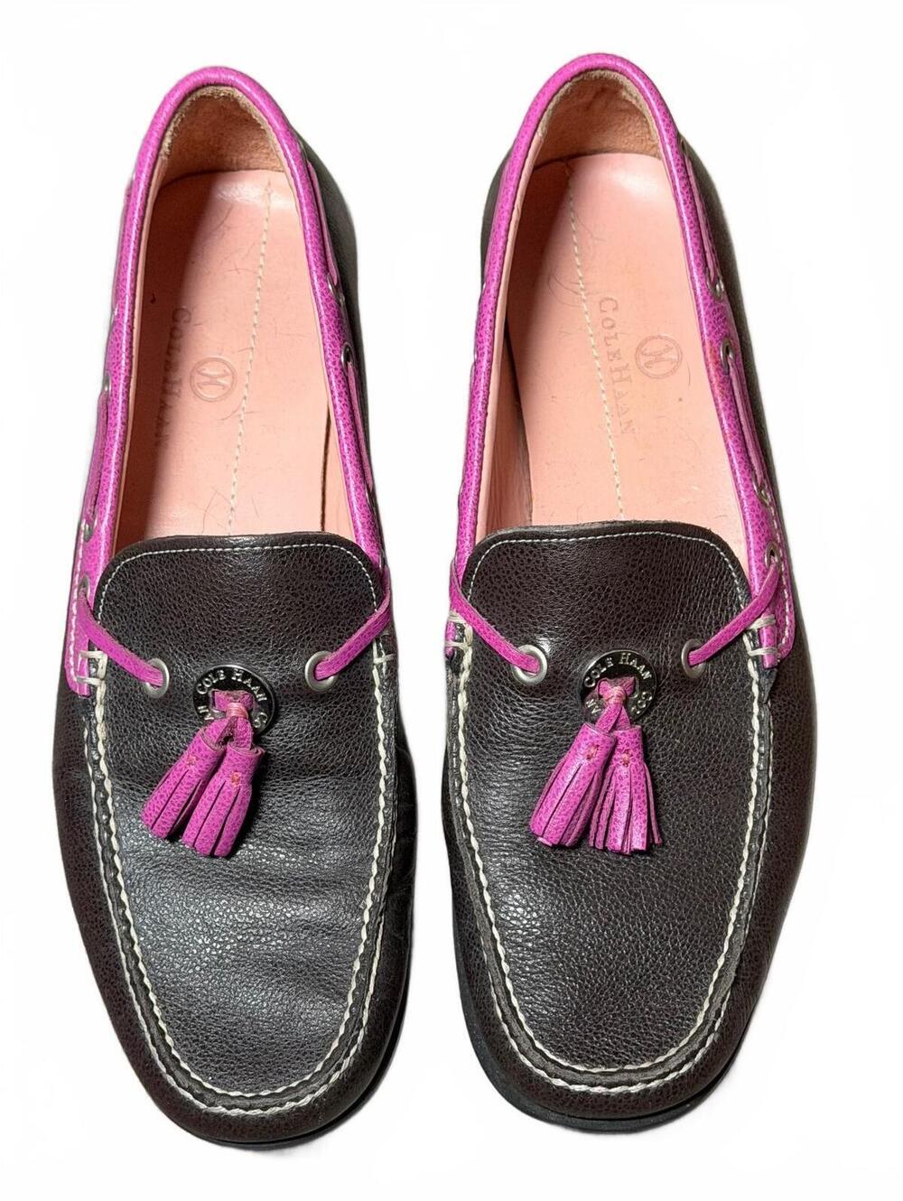 Cole Haan Women's Brown Pink Leather Tassel Boat Shoe Loafer Preppy Nautical 7